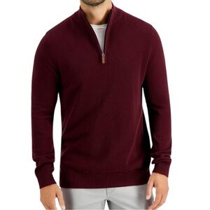 Club Room Mens Quarter-Zip Mock Neck Sweater Red Small